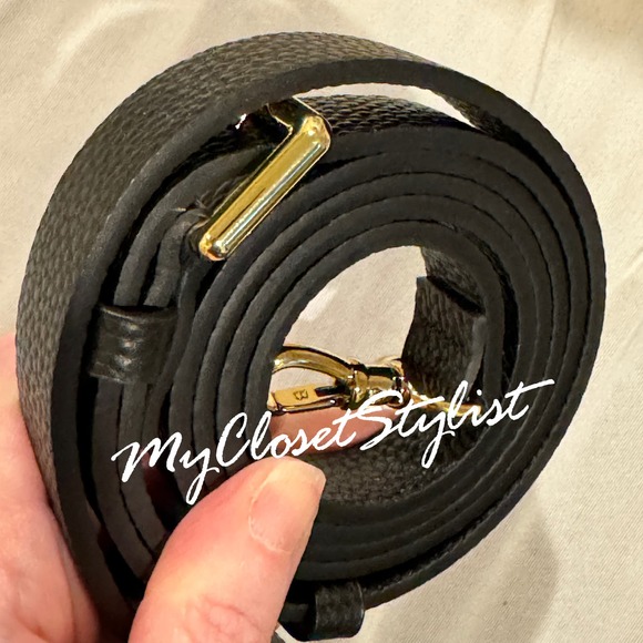 BANDOLIER Gold Crossbody Adjustable Buckle Strap NEW! Black Pebbled Leather - Picture 2 of 9